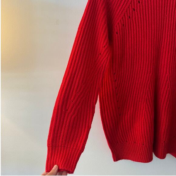 Vero Moda Sweater Women XS Red Knit Holiday Mock Neck Eyelet Oversized Minimal - Picture 3 of 5